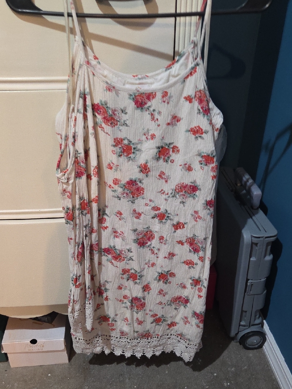 Charming Charlie White Floral Midi Dress with Pink Roses